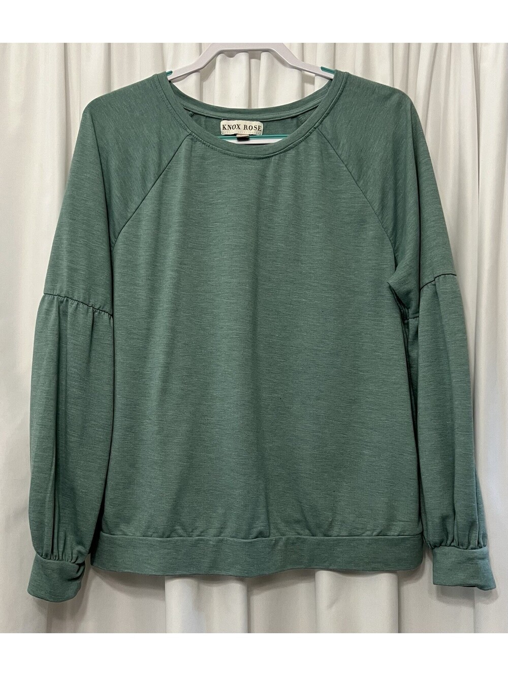 Knox Rose Sage Green Heathered Balloon Sleeve Raglan Sweatshirt XL Boho Pullover